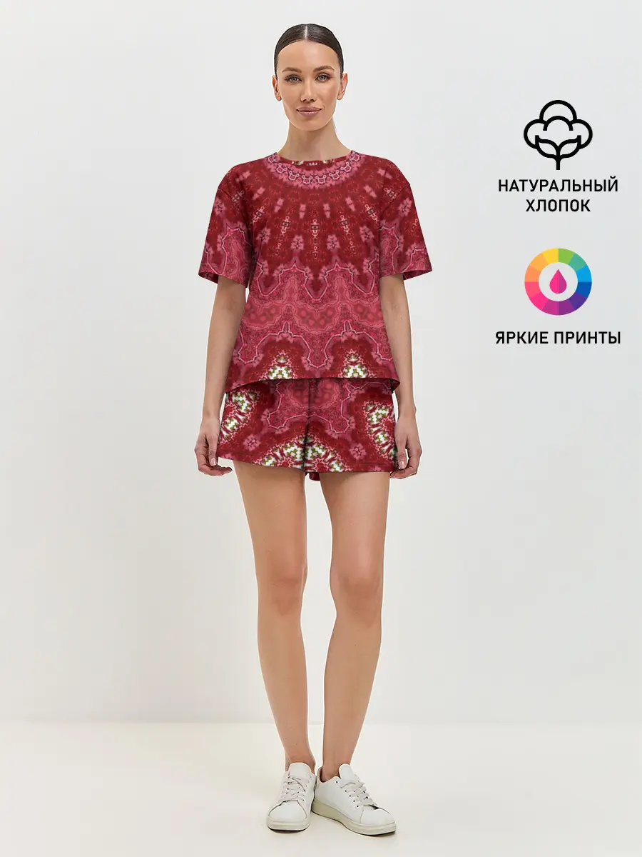 Женская пижама с шортами / Красно-розовый калейдоскоп