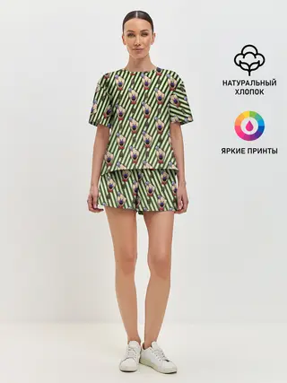 Женская пижама с шортами / ICE SCREAM зеленый паттерн