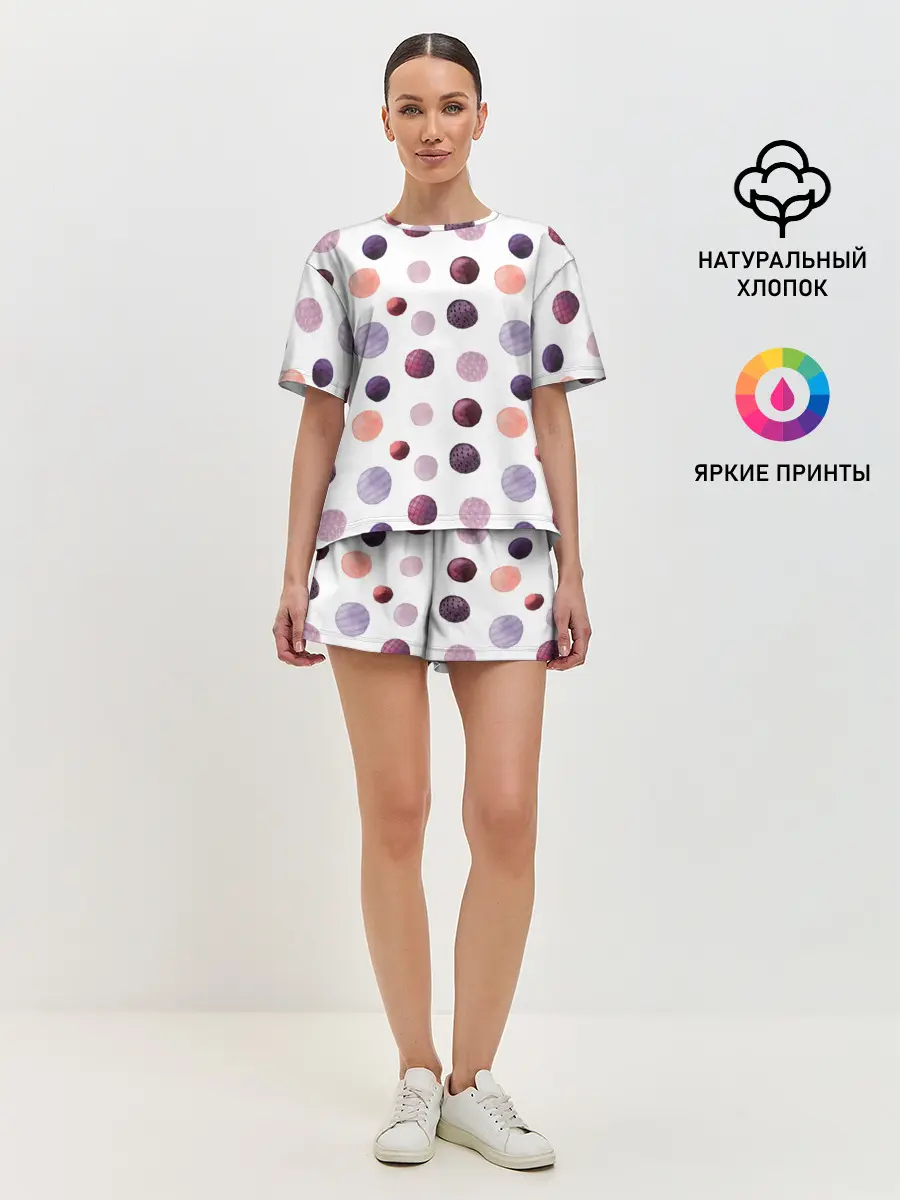 Женская пижама с шортами / Акварельные сиреневые круги