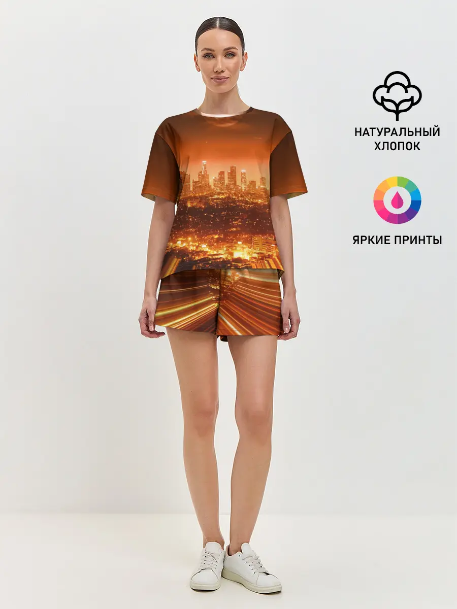Женская пижама с шортами / Закат в Нью Йорке