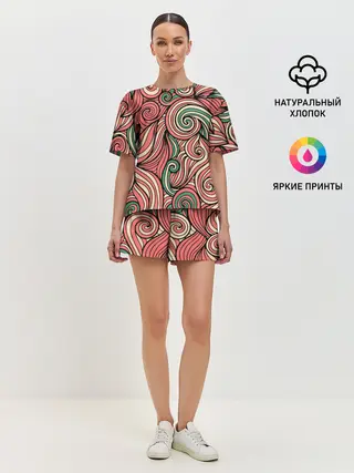 Женская пижама с шортами / Алые листья