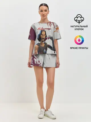 Женская пижама с шортами / КИАНУ РИВЗ | КИБЕРПАНК