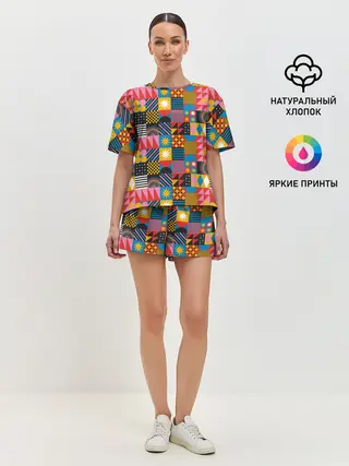 Женская пижама с шортами / Печворк. Мозаика.Настроение