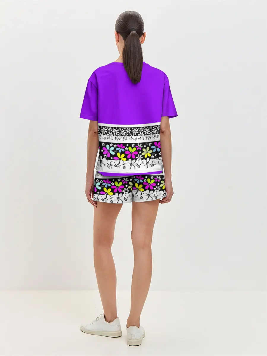 Женская пижама с шортами / Яркий фиолетовый цветочный