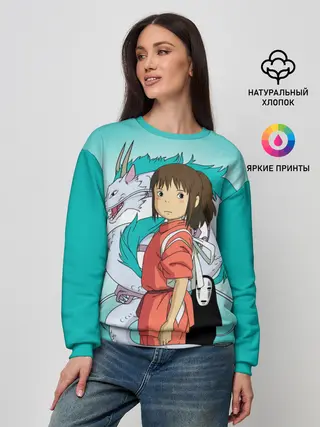 Женский свитшот / Тихиро и Хаку зеленый фон