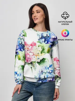 Женский свитшот / Акварель, гортензии