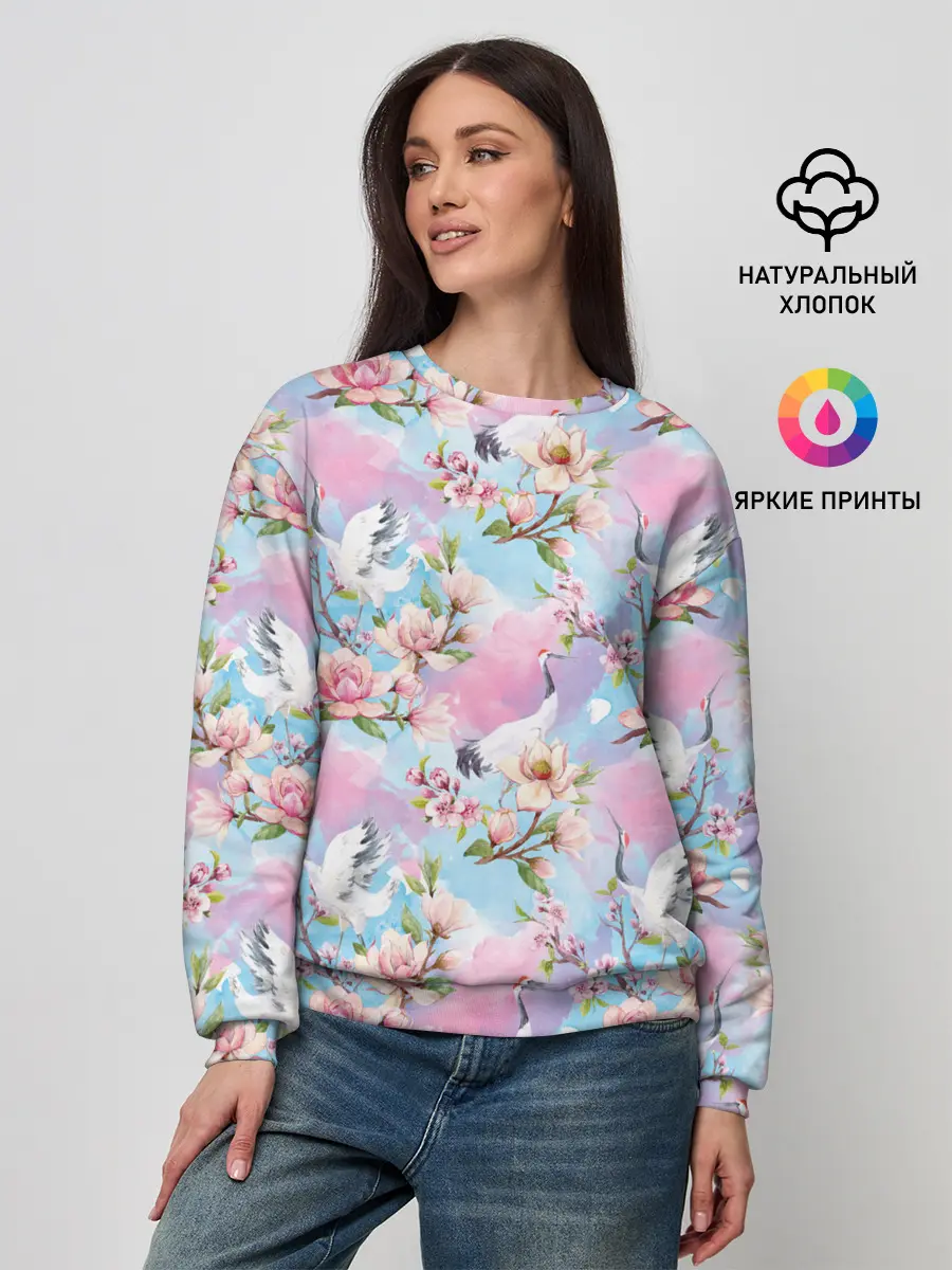 Женский свитшот / Узор с журавлями