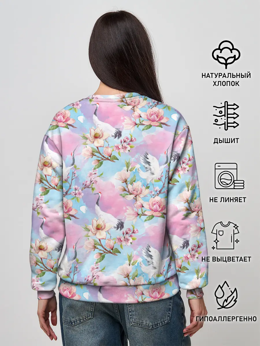 Женский свитшот / Узор с журавлями