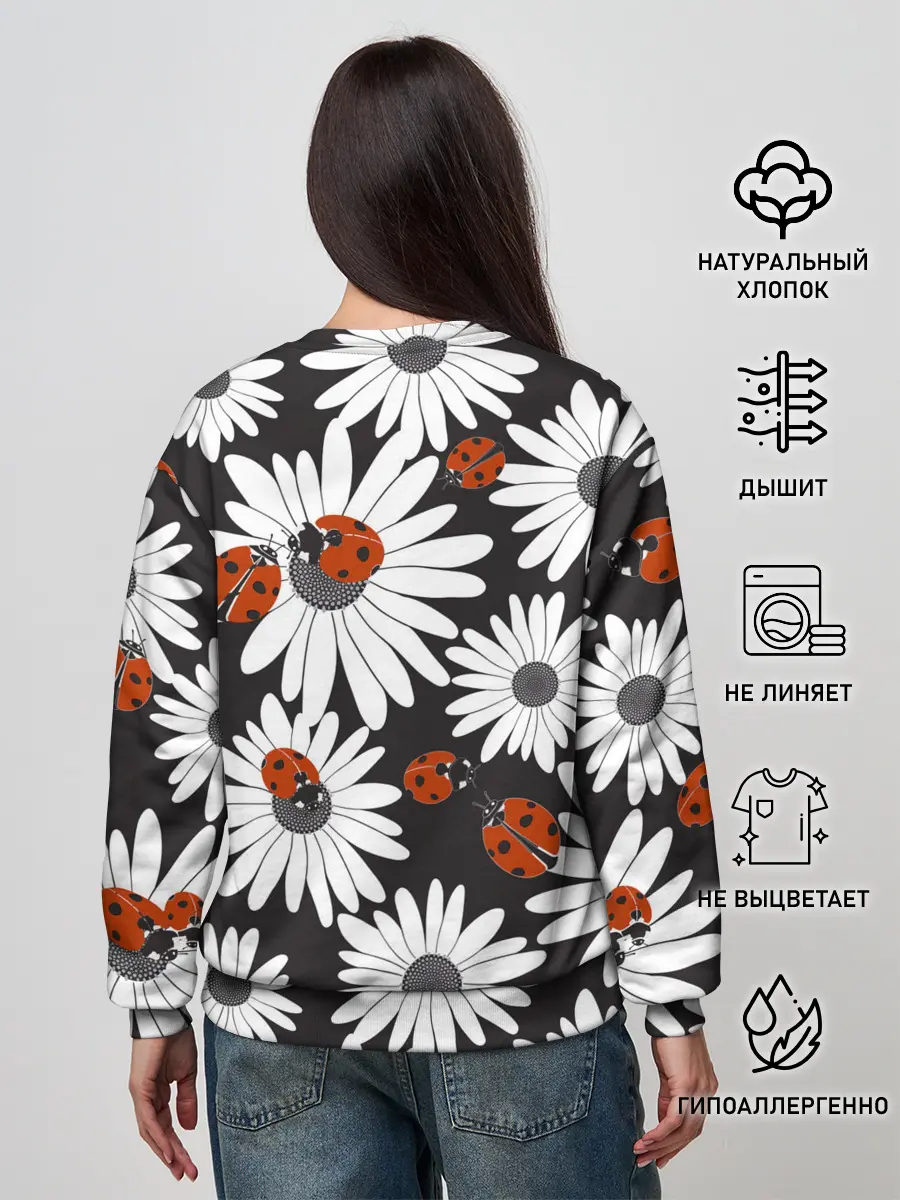 Женский свитшот / Божьи коровки на ромашках