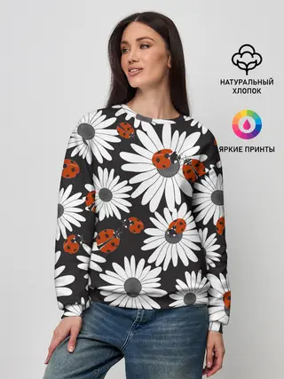 Женский свитшот / Божьи коровки на ромашках