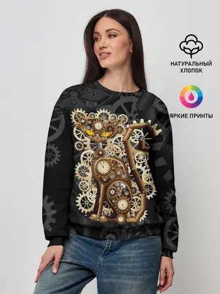 Женский свитшот / Кошка в стиле стимпанк