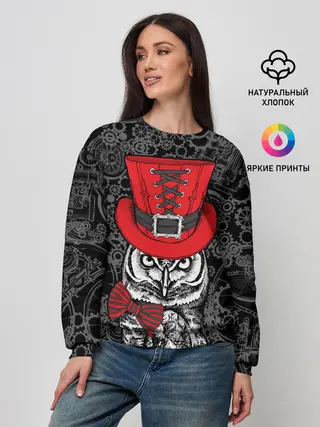 Женский свитшот / Сова в цилиндре