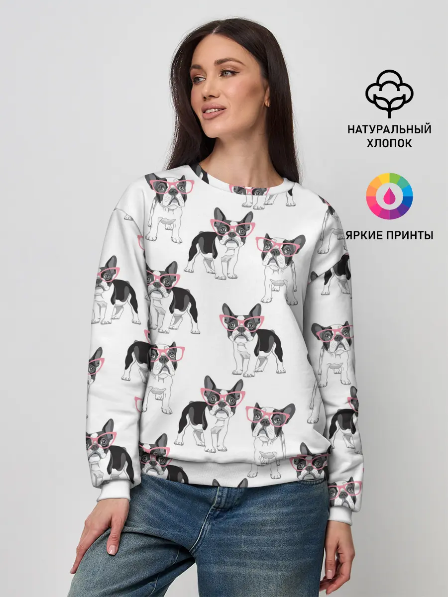 Женский свитшот / Французские бульдоги в очках