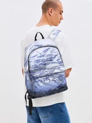 Рюкзак джинсовый / Косяк рыбы