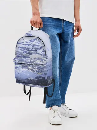 Рюкзак джинсовый / Косяк рыбы
