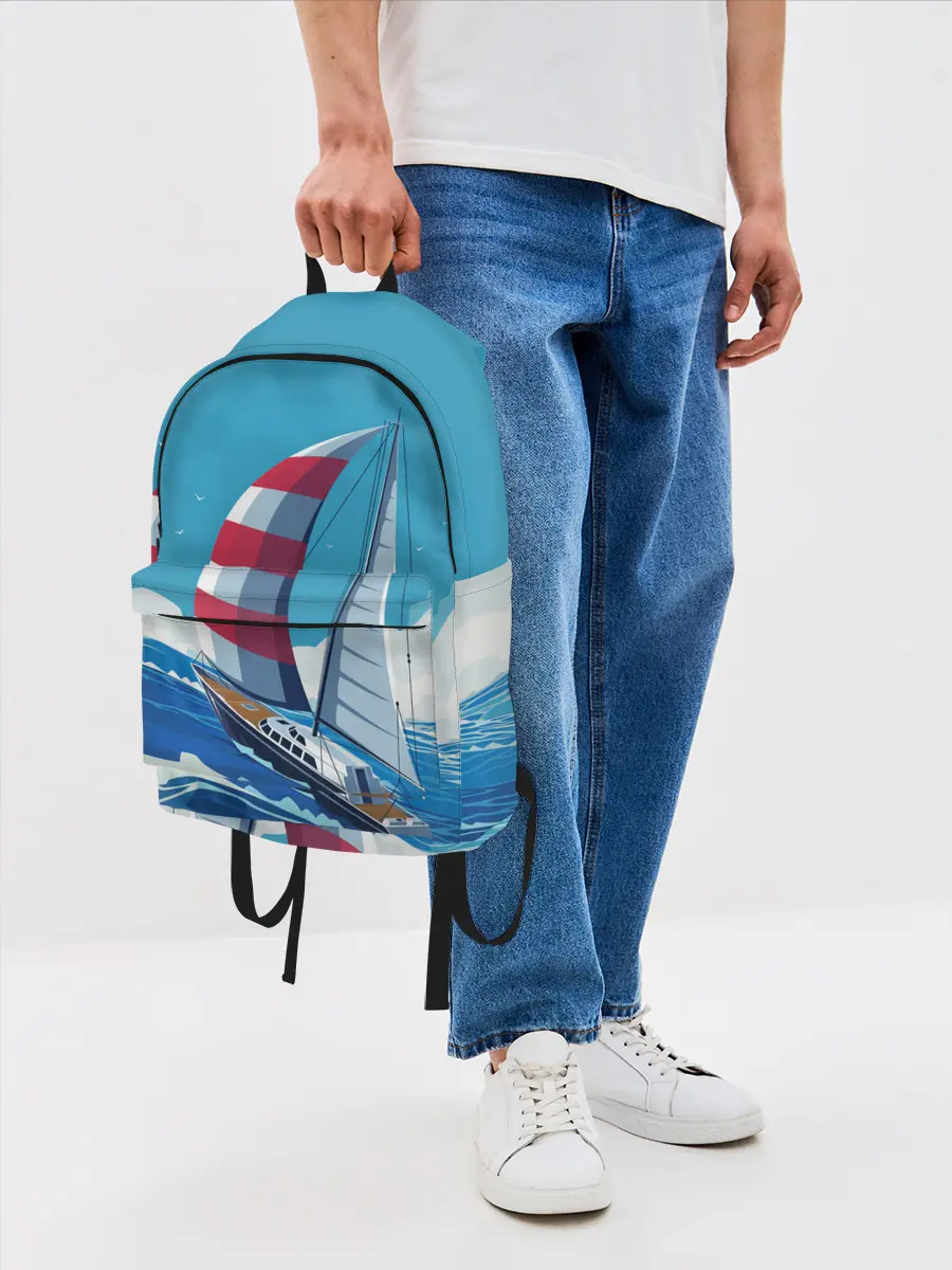 Рюкзак джинсовый / ПАРУСНИК В МОРЕ | ЛЮБЛЮ МОРЕ