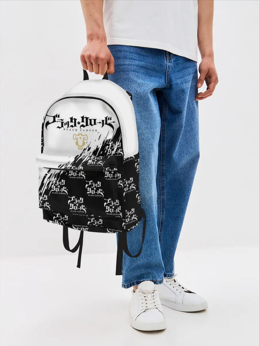 Рюкзак джинсовый / Чёрный клевер черно-белый разрыв