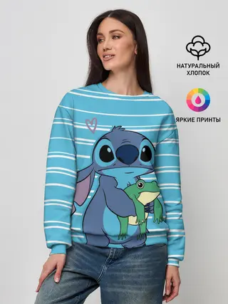 Женский свитшот / Стич с лягушкой