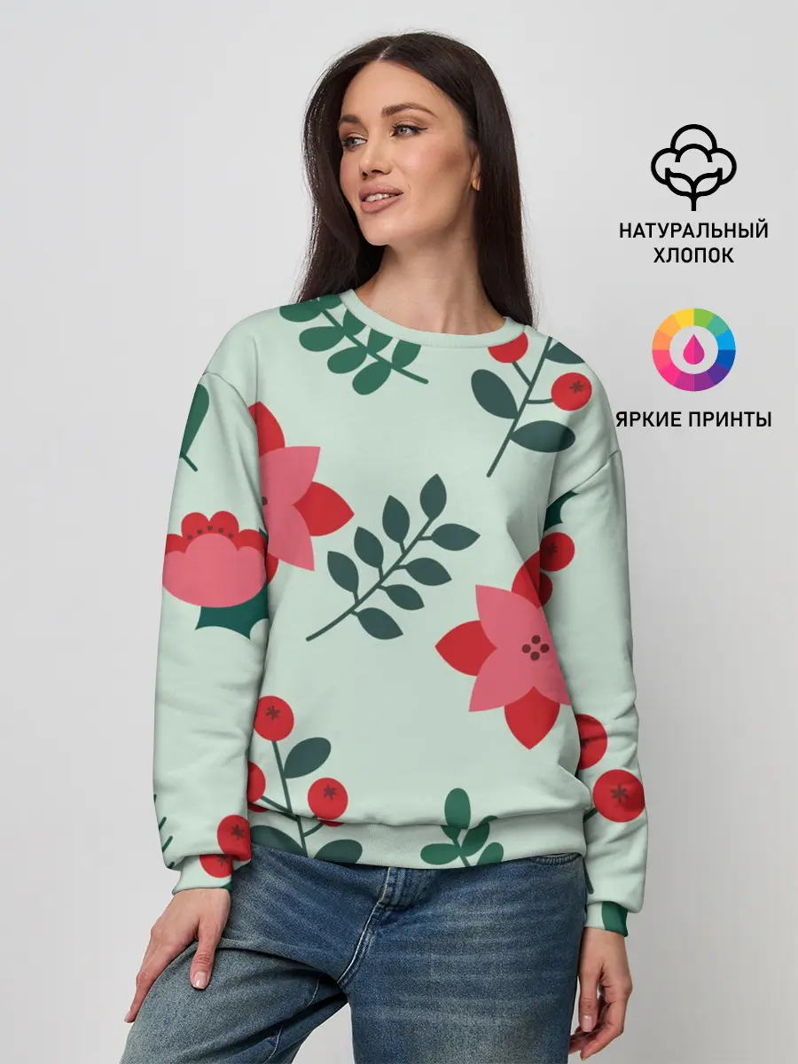 Женский свитшот / цветы, ягоды, листья