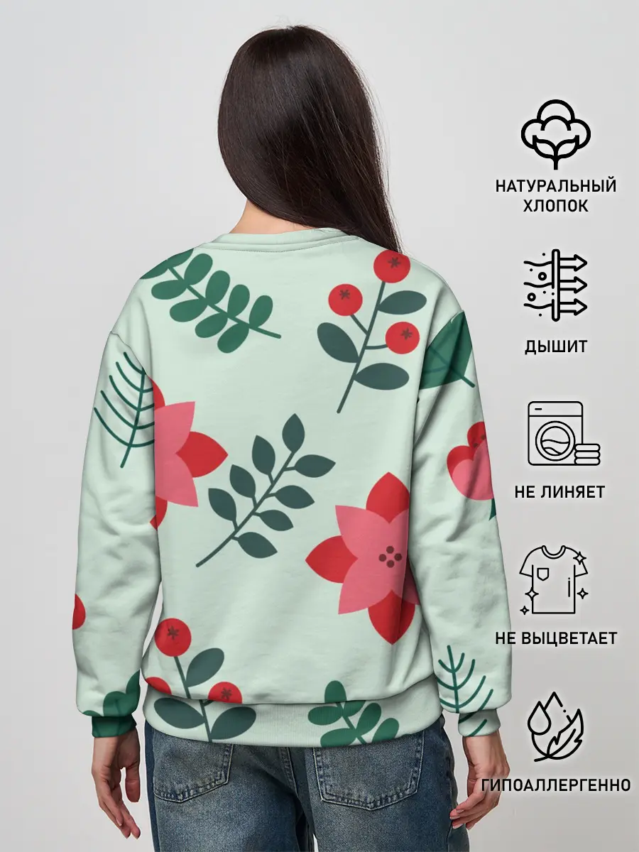 Женский свитшот / цветы, ягоды, листья