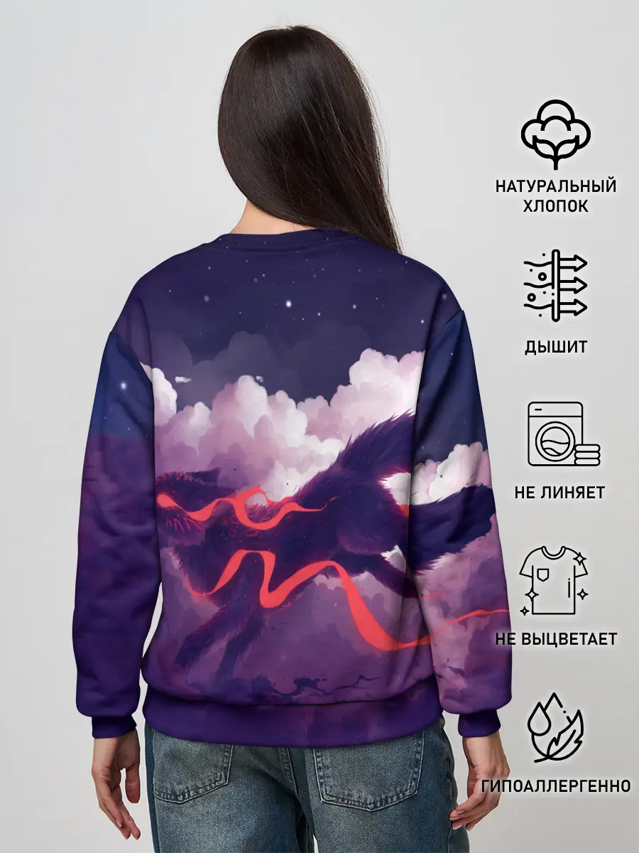 Женский свитшот / Лиса бежит по облакам