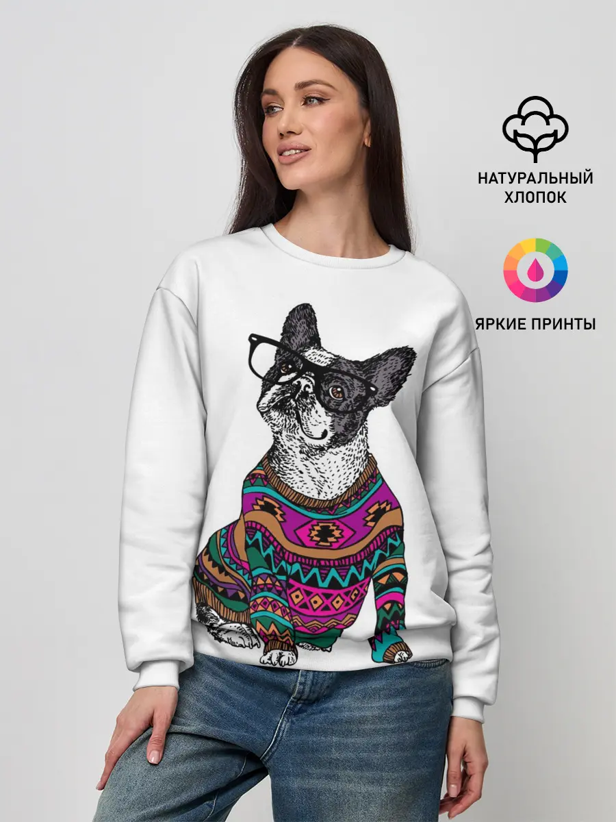 Женский свитшот / Мопс Хипстер