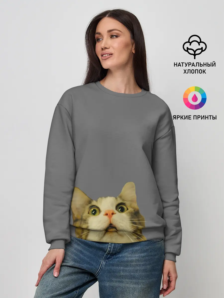 Женский свитшот / Коте смотрит вверх