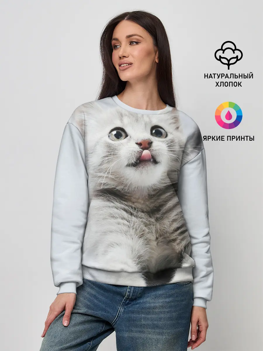 Женский свитшот / серый котенок