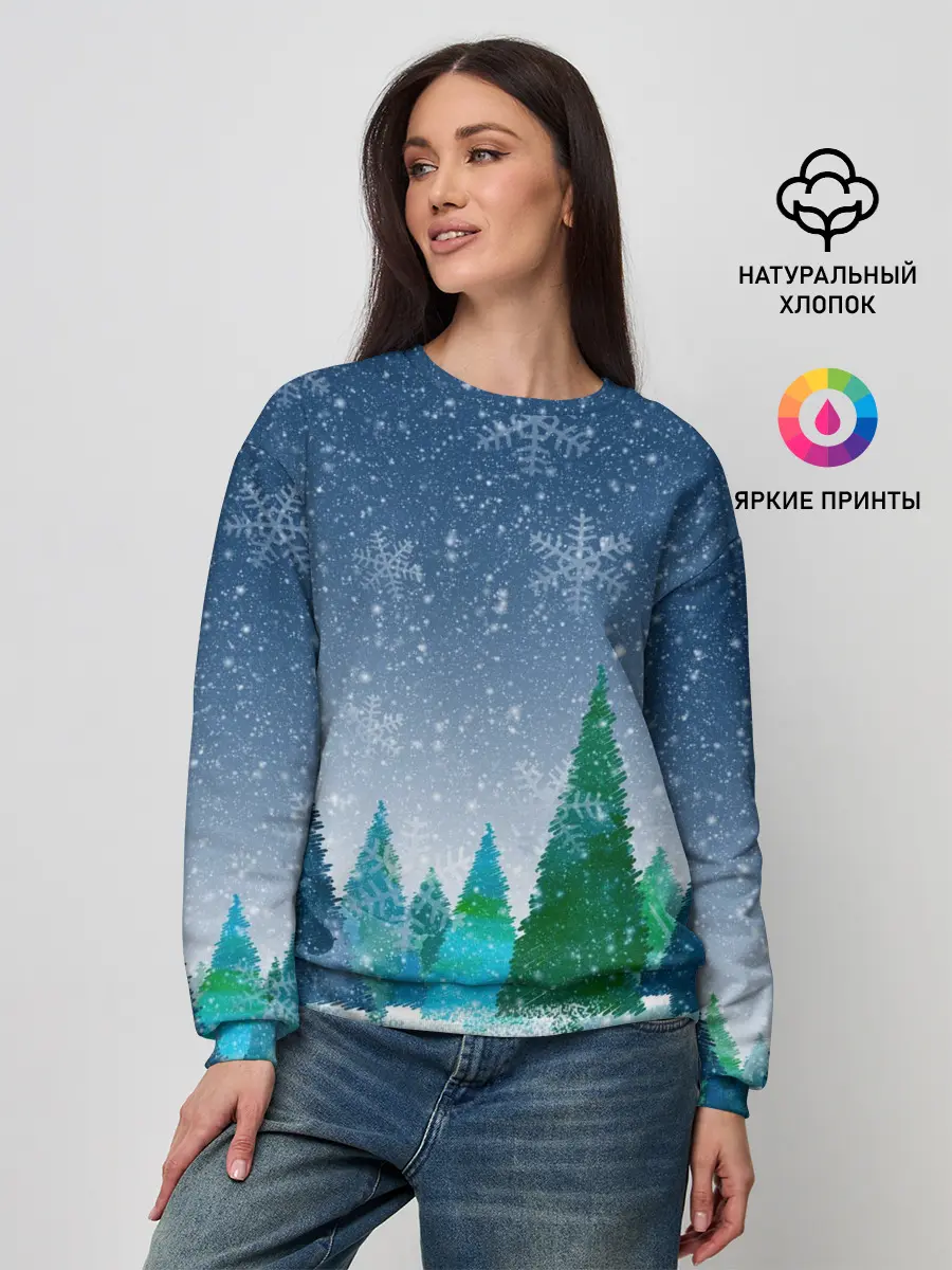 Женский свитшот / Снежинки в лесу