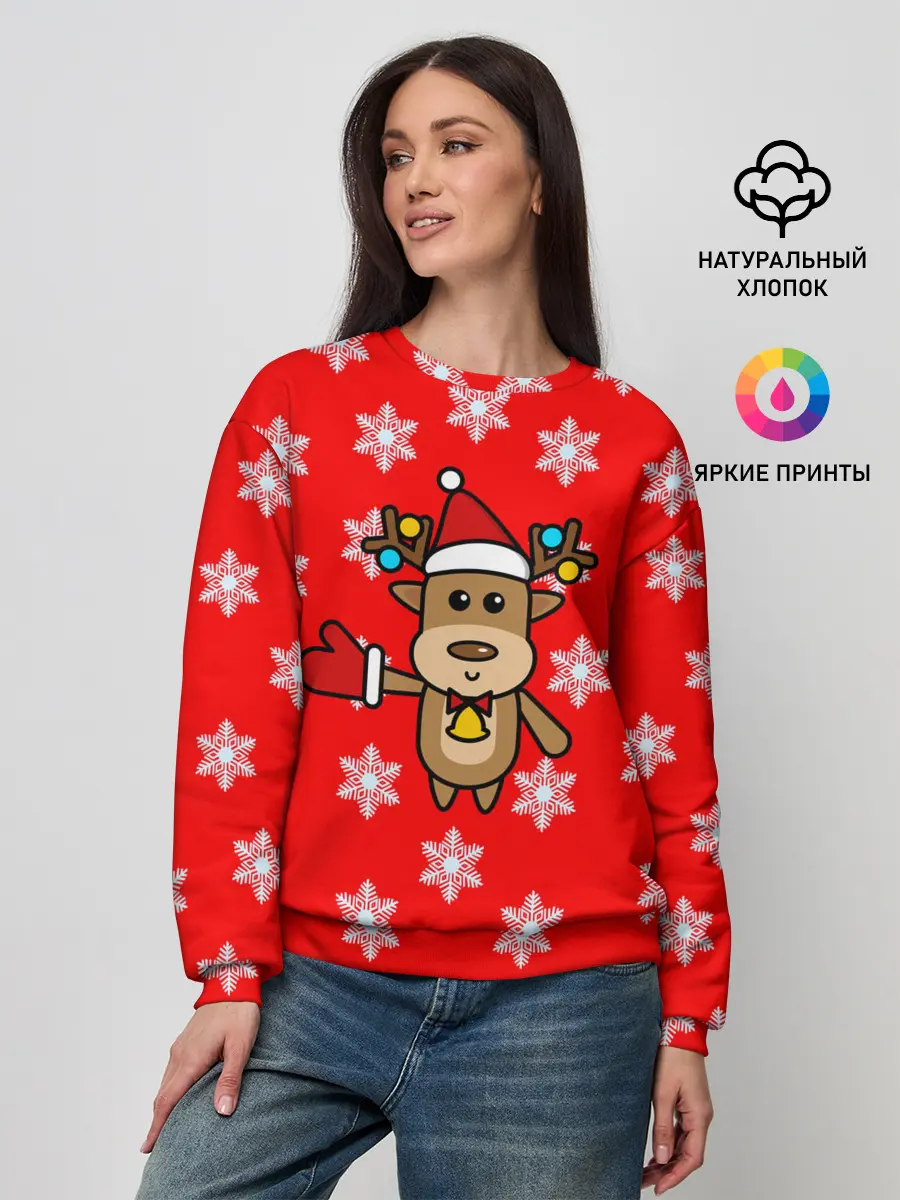 Женский свитшот / Оленёнок в снежинках