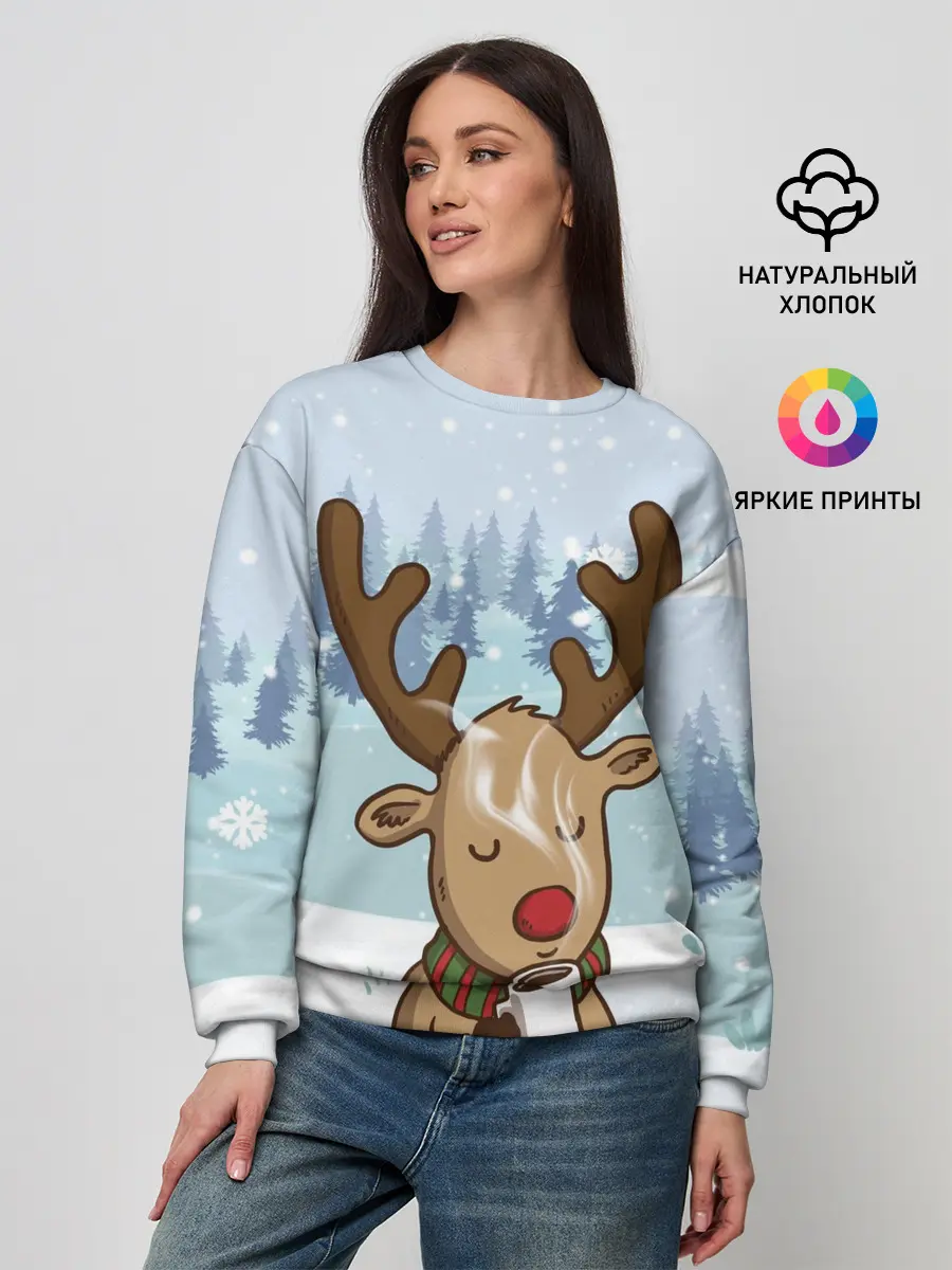 Женский свитшот / Олень с кружкой