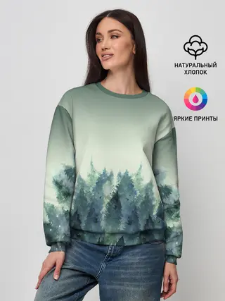 Женский свитшот / акварельный лес градиент