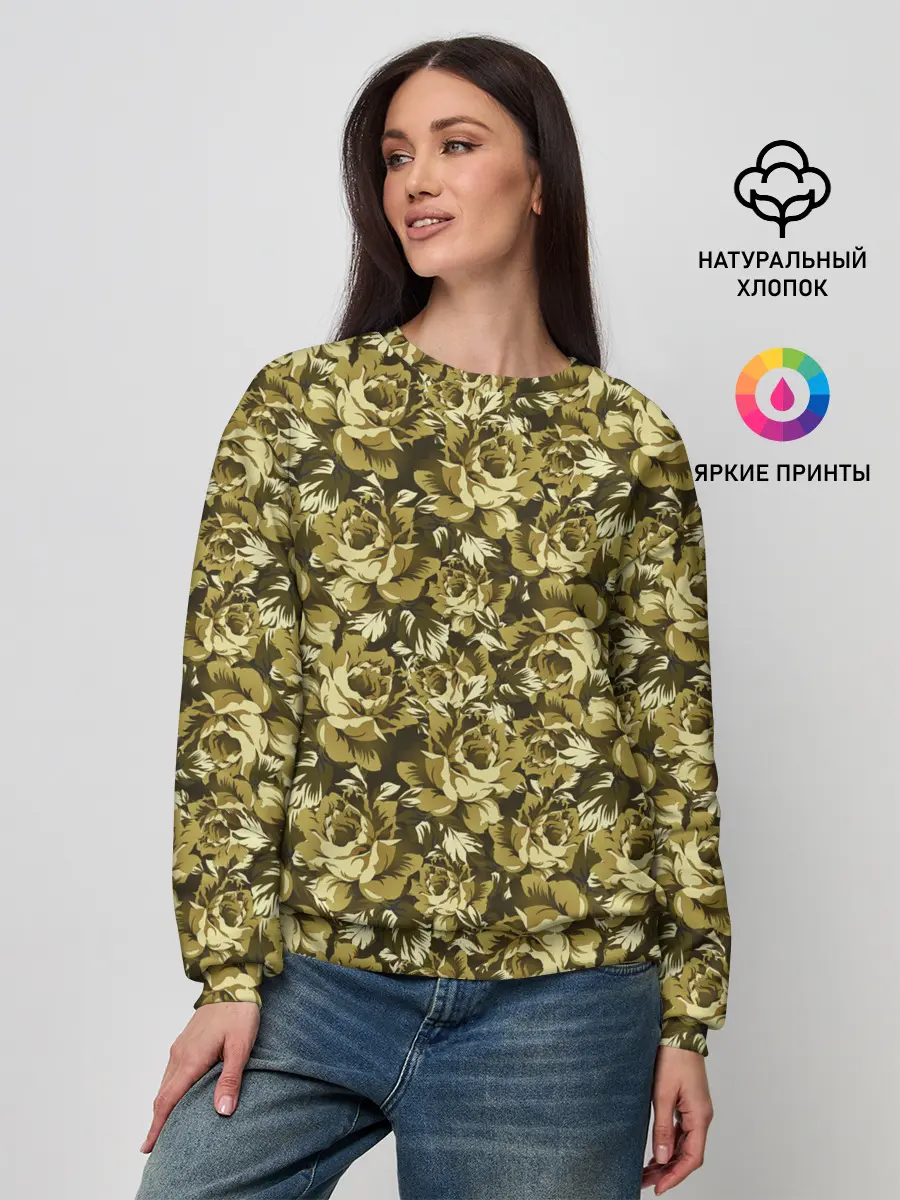 Женский свитшот / Золотой камуфляж из роз
