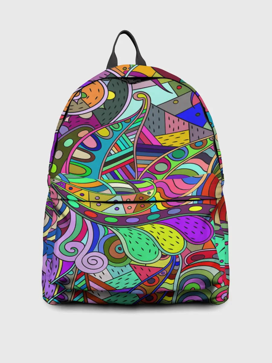 Рюкзак джинсовый / Дудлы узор разноцветный хиппи