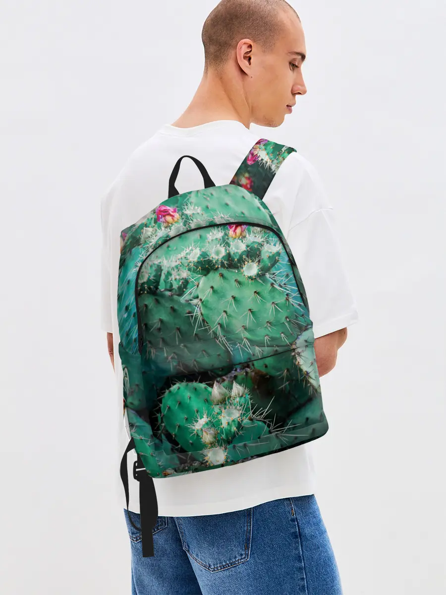 Рюкзак джинсовый / кактусы с цветами реализм