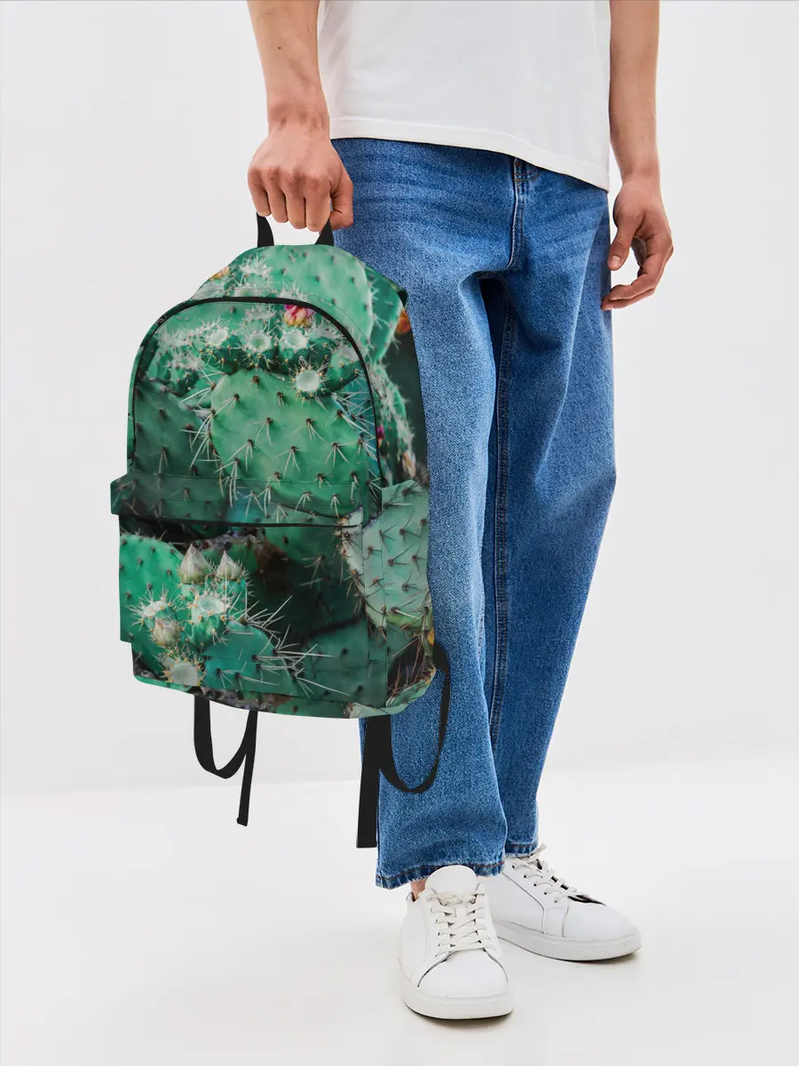 Рюкзак джинсовый / кактусы с цветами реализм