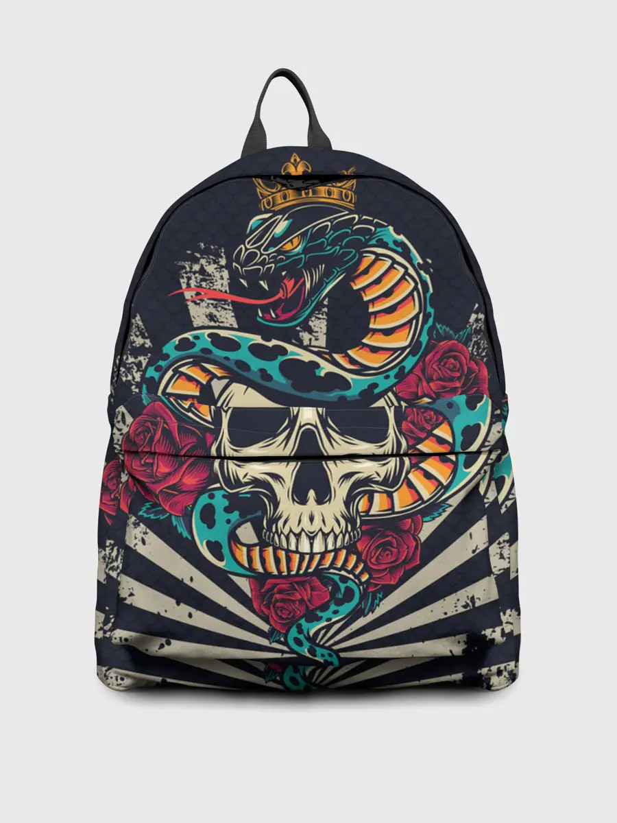 Рюкзак джинсовый / Змея с короной на черепе