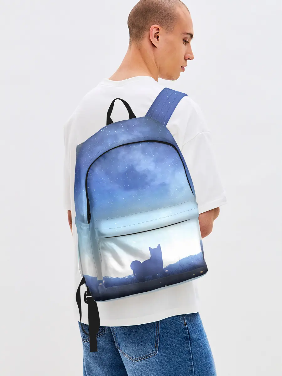 Рюкзак джинсовый / силуэт корги ночь космос дымка