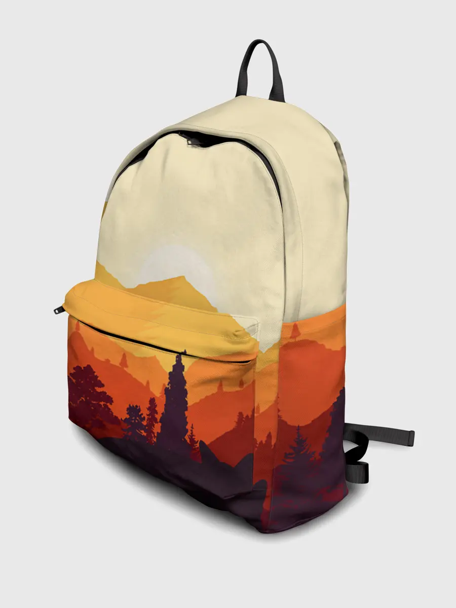 Рюкзак джинсовый / Горы закат пейзаж лиса арт
