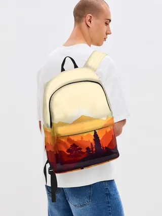 Рюкзак джинсовый / Горы закат пейзаж лиса арт