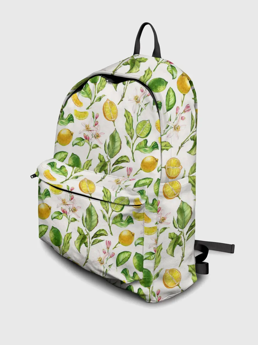 Рюкзак джинсовый / Летний узор лимон ветки листья