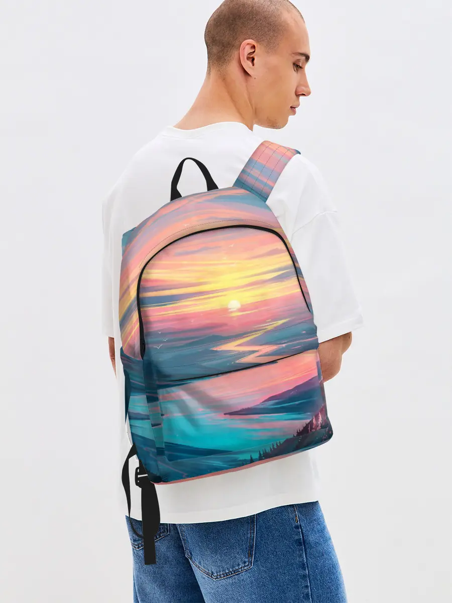 Рюкзак джинсовый / Извилистая река закат природа