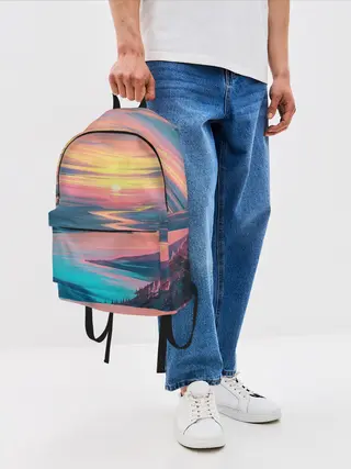 Рюкзак джинсовый / Извилистая река закат природа
