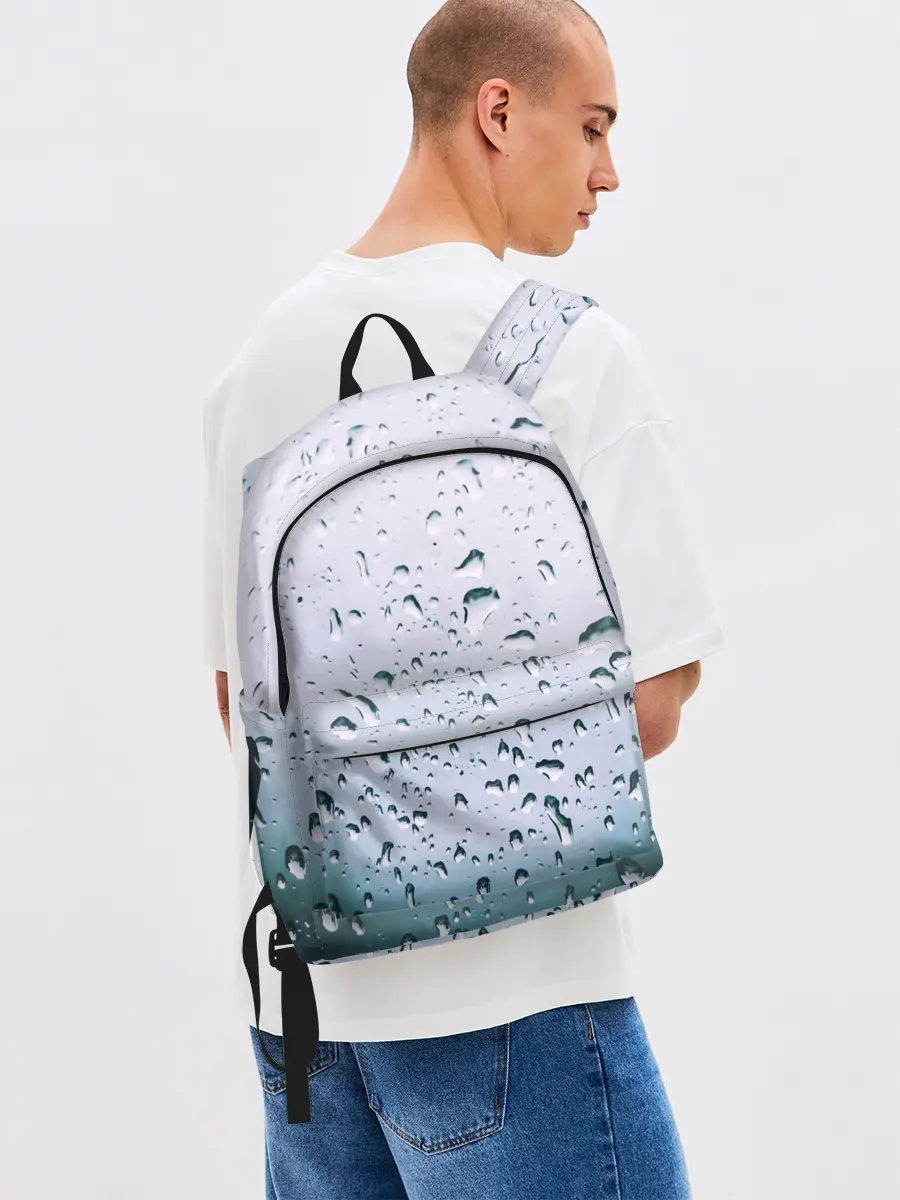 Рюкзак джинсовый / Капли окно стекло дождь серо