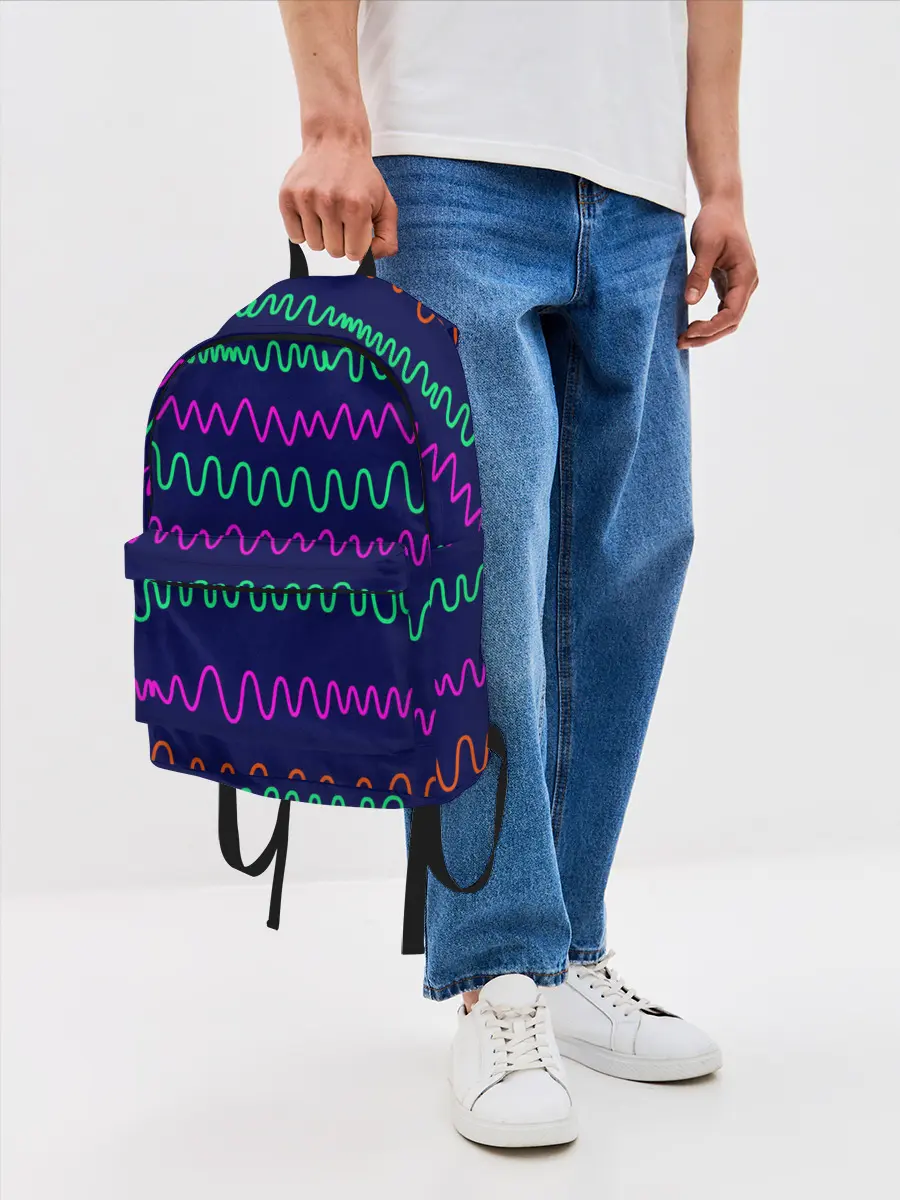 Рюкзак джинсовый / Линии разными ручками на синем