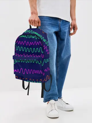 Рюкзак джинсовый / Линии разными ручками на синем