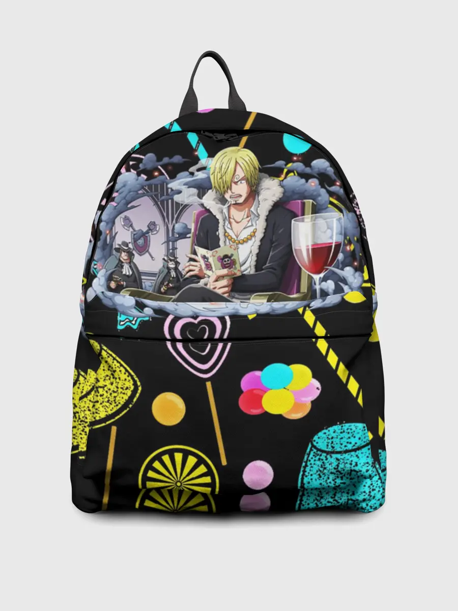 Рюкзак джинсовый / Винсмок Санджи. Фон со сладостями