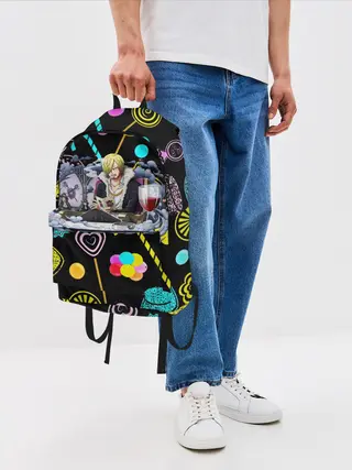 Рюкзак джинсовый / Винсмок Санджи. Фон со сладостями