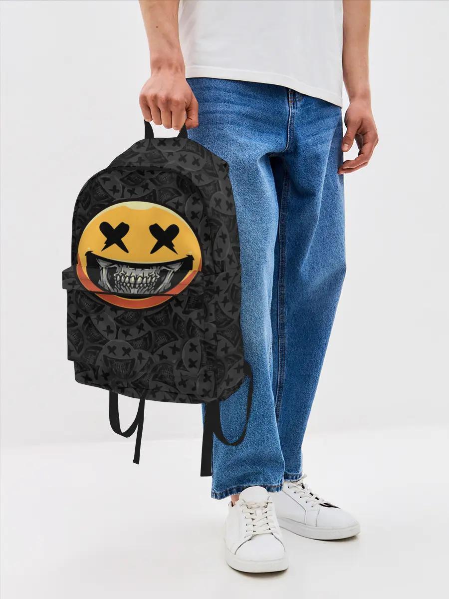 Рюкзак джинсовый / Смайлик на черепе