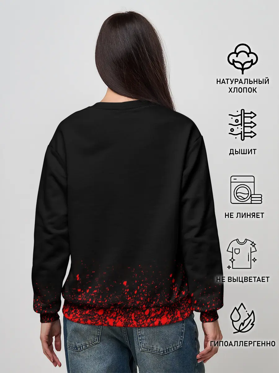 Женский свитшот / Красный логотип Черный клевер на черном